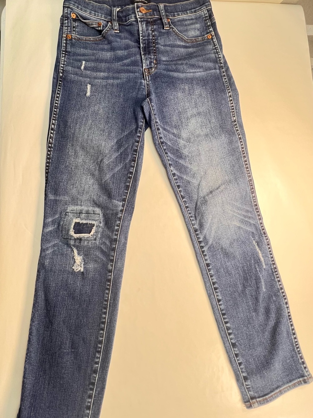 J. Crew Women's Blue Straight-Leg Distressed Jeans